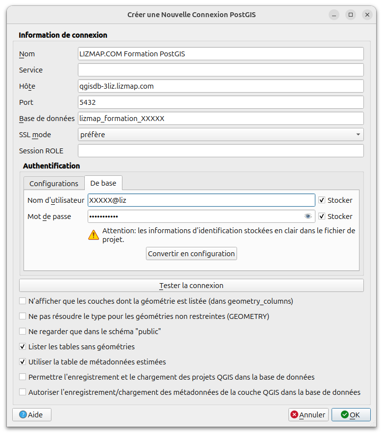 Nouvelle connexion PostGIS dans QGIS