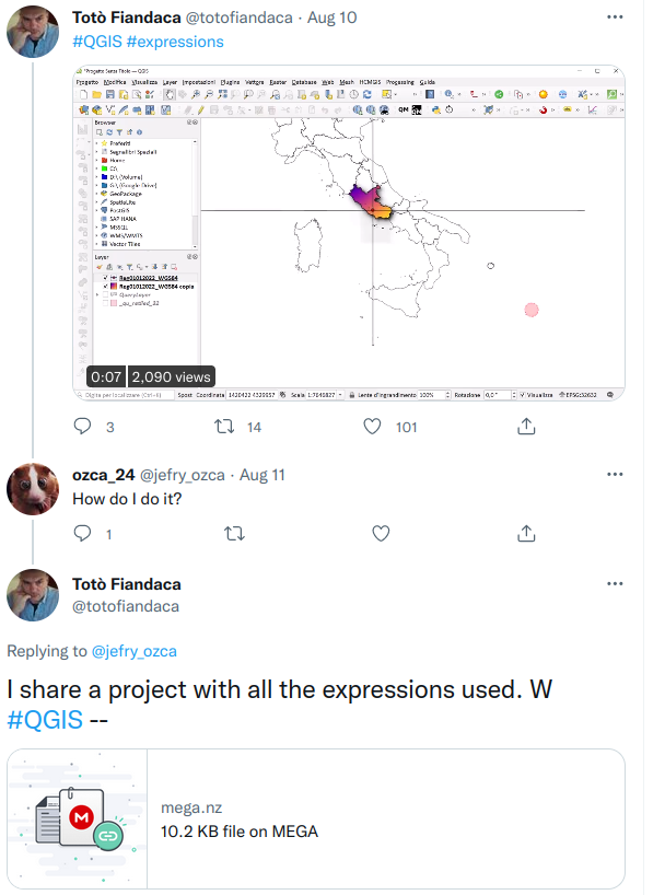 Tweet QGIS Expression Download